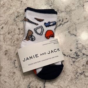 4/$14 Janie and Jack White and Navy Sports Baby Socks, 0-6 Months, New